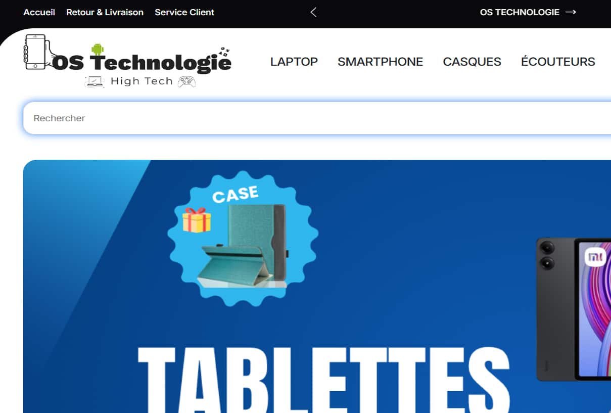 Aperçu du site OS Technologie — E-commerce · réalisé par l'agence web DWS Tizi Ouzou