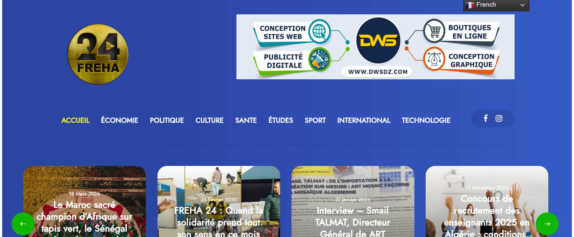 Aperçu du site Freha 24 — Services · réalisé par l'agence web DWS Tizi Ouzou